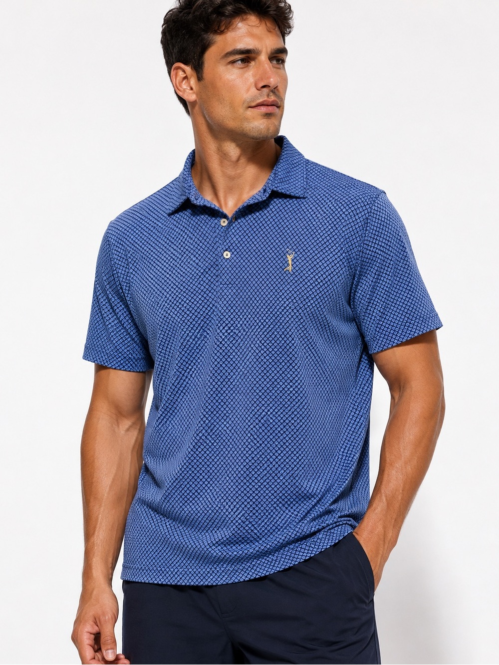 Peter Millar Polo Summer Comfort gold golfer embroidered emblem XL blue